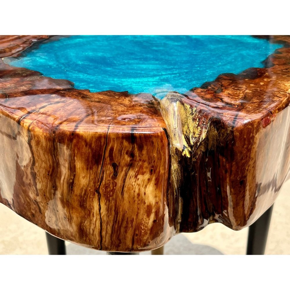 Lagoon Stump Table, Resin Epoxy Side Table, Resin Epoxy Art, Petrified Stump Tab - Picture 7 of 10